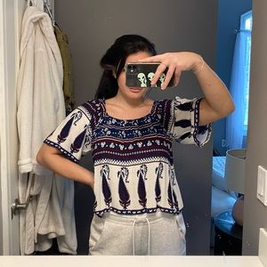 Tribal flowy crop short sleeve